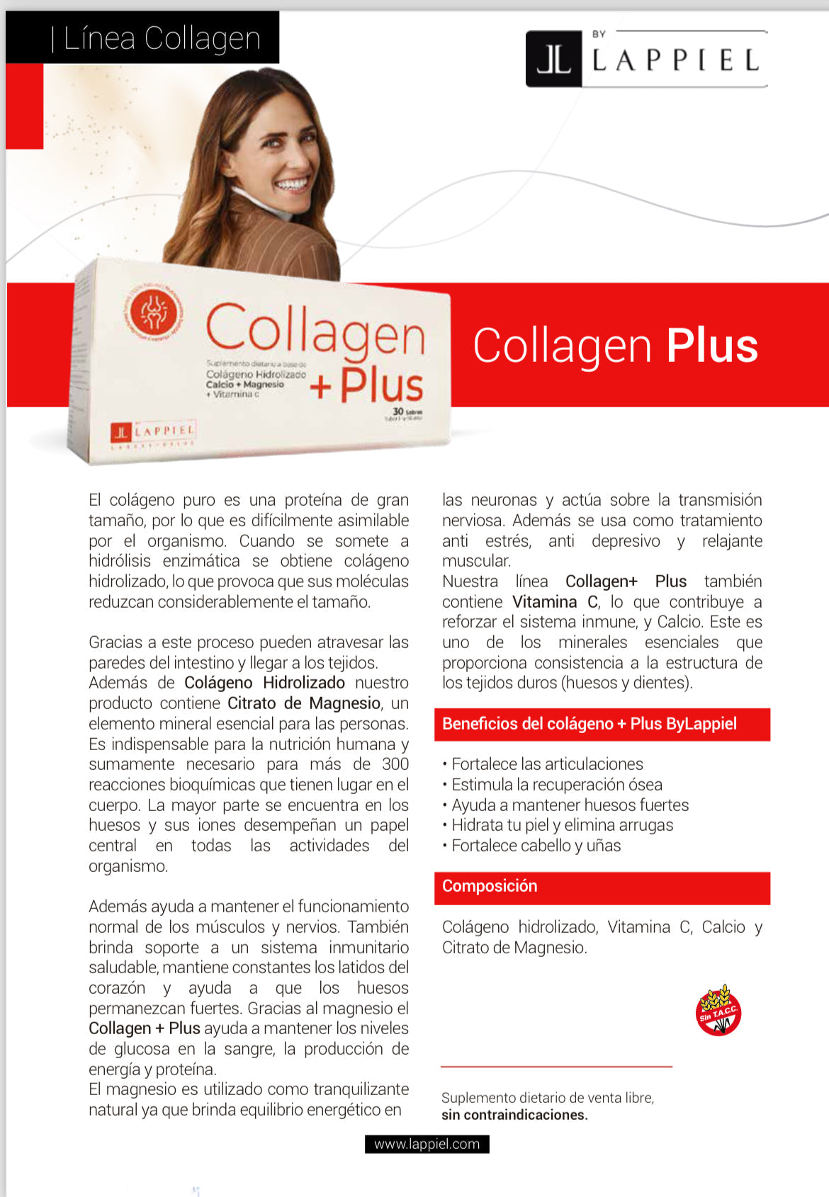Collagen +Plus ByLappiel Colágeno Hidrolizado Vit C Calcio Citrato de Magnesio x30 Sobres