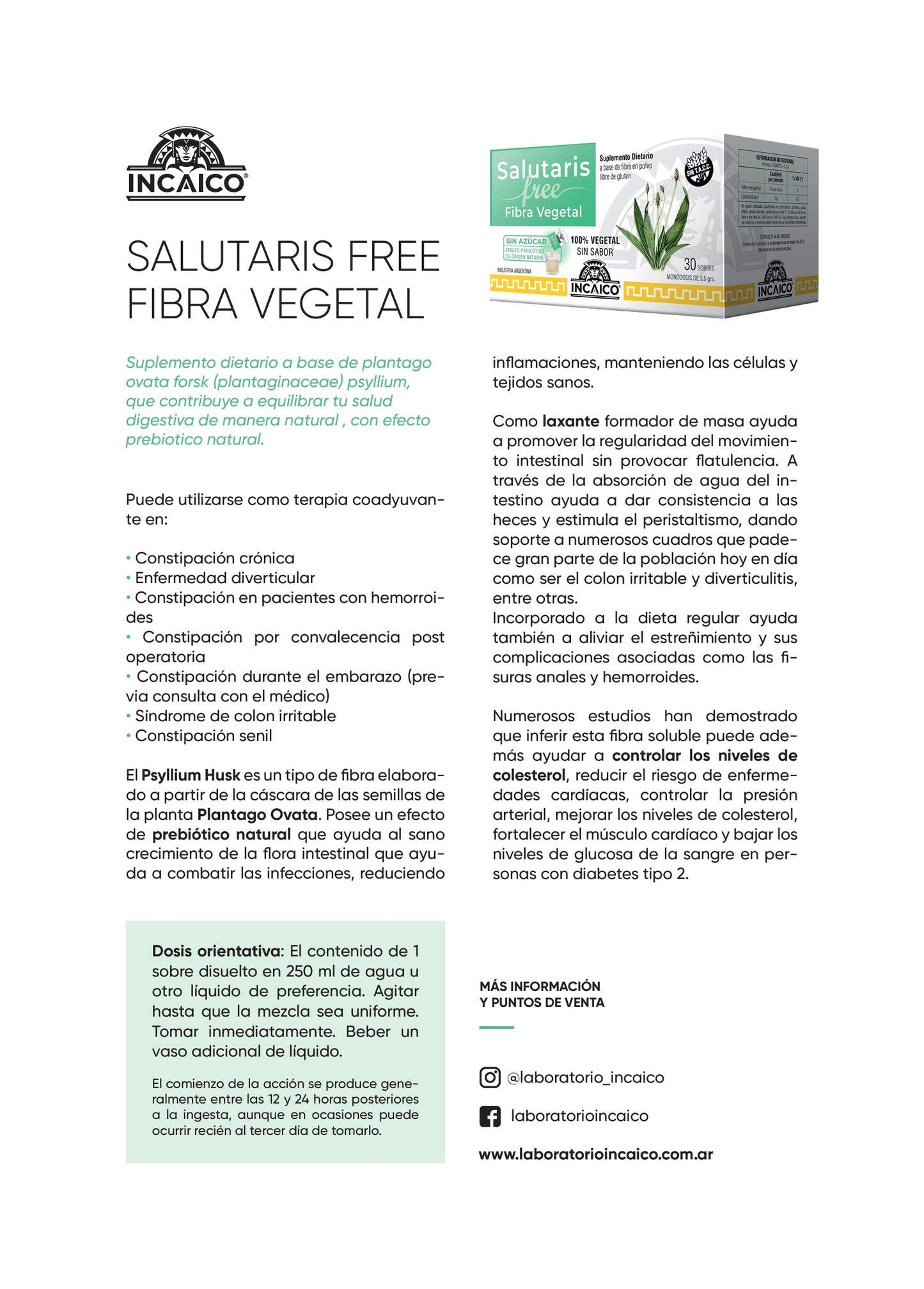 Salutaris Free Fibra Vegetal Psyllium Incaico x 30 Sobres