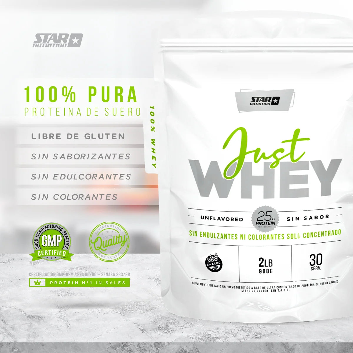 Just Whey Protein Star Nutrition Doypack Sin Sabor 2 Lb (908 Gr)