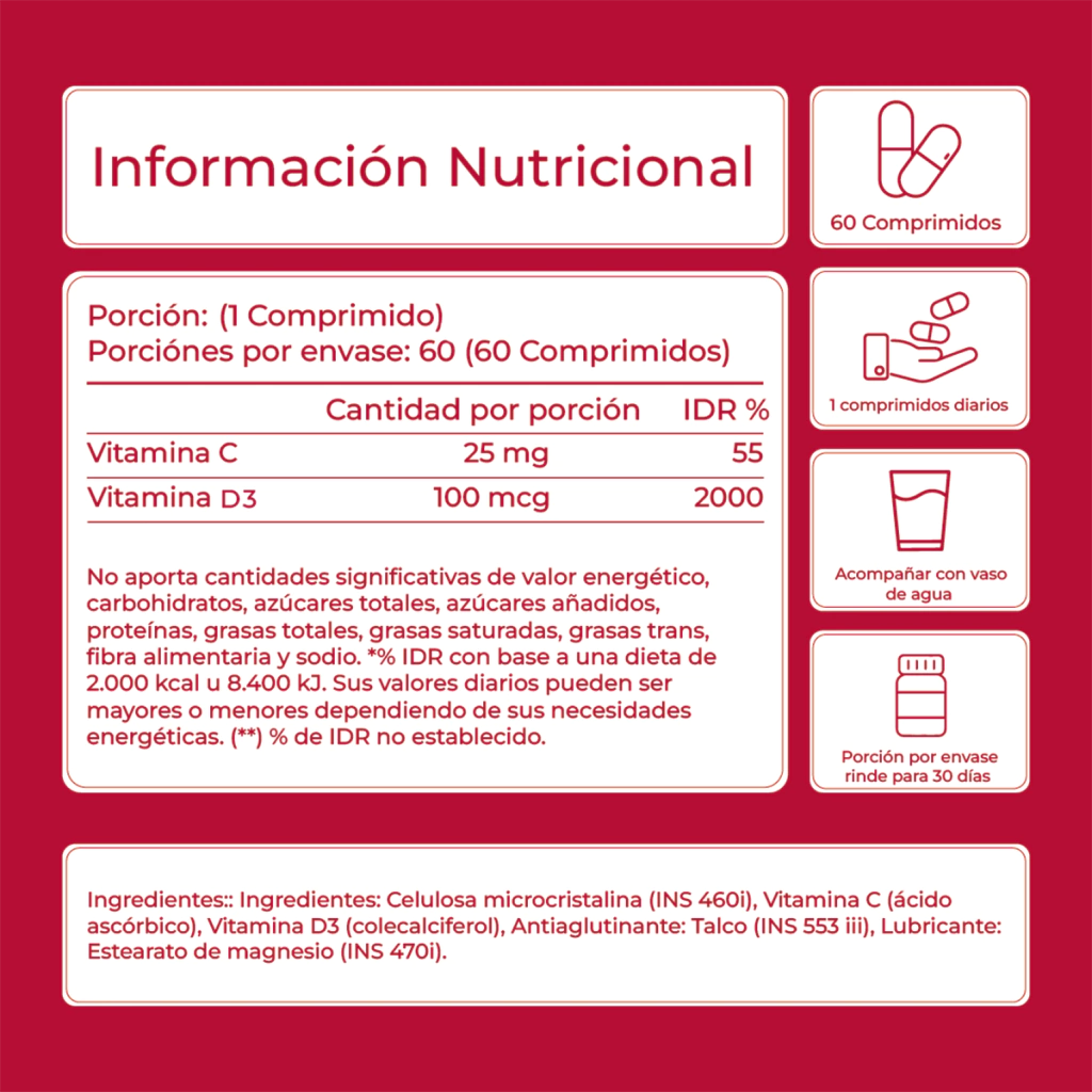 Vitamina D3 + C By Lappiel x 60 Comprimidos