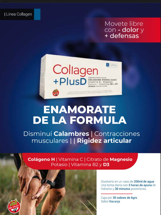 Collagen +Plus D By Lappiel Colágeno Huesos y Articulaciones x30 Sobres