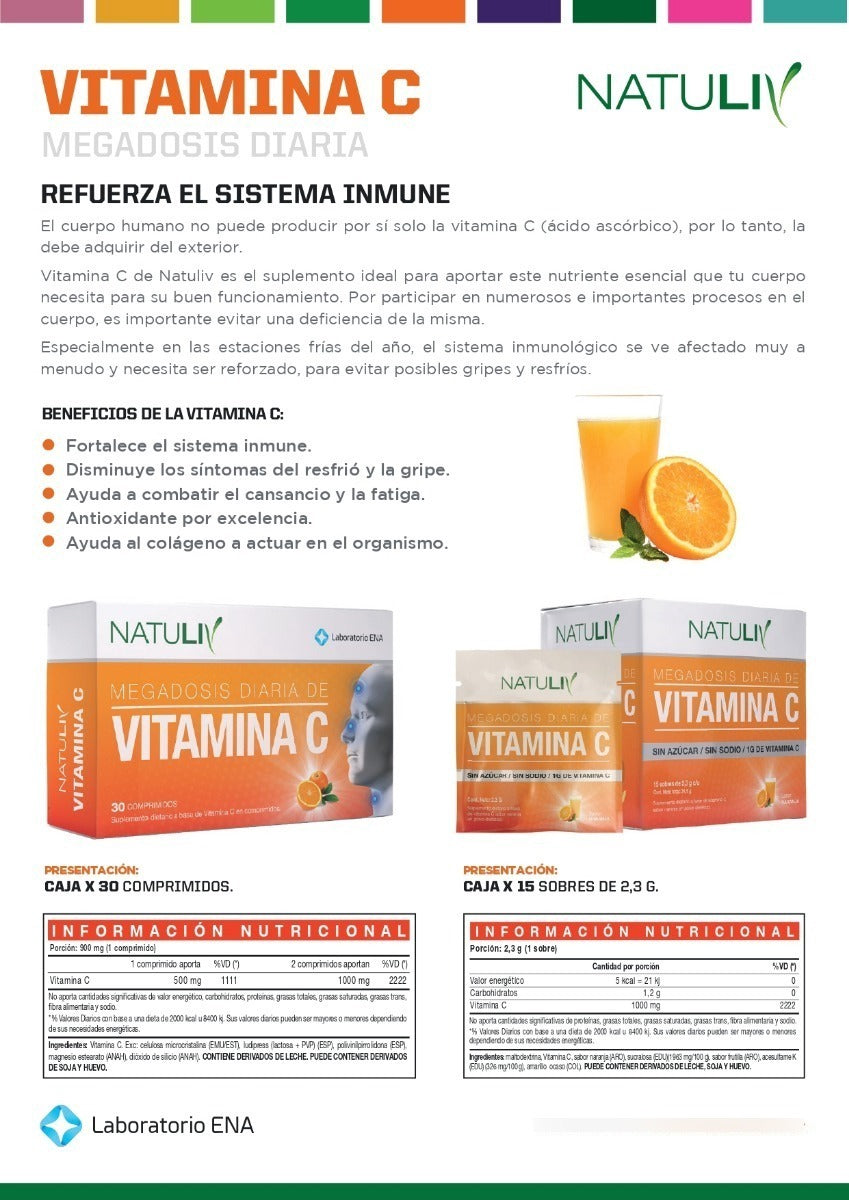 Natuliv Vitamina C Aumenta Sistema Inmunológico X 30 Comp