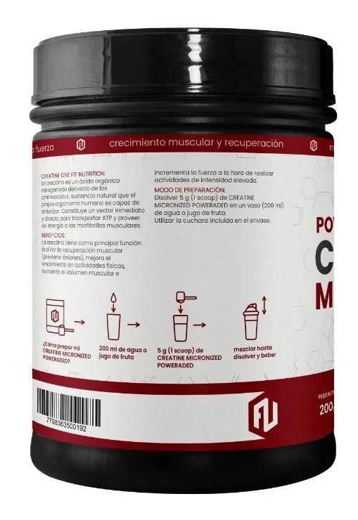 Creatina Monohidrato Micronizada One Fit 200 Gr Sin Sabor
