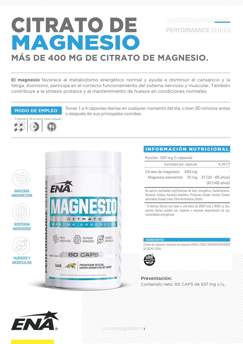 Citrato de Magnesio Ena Sport x 60 Cápsulas