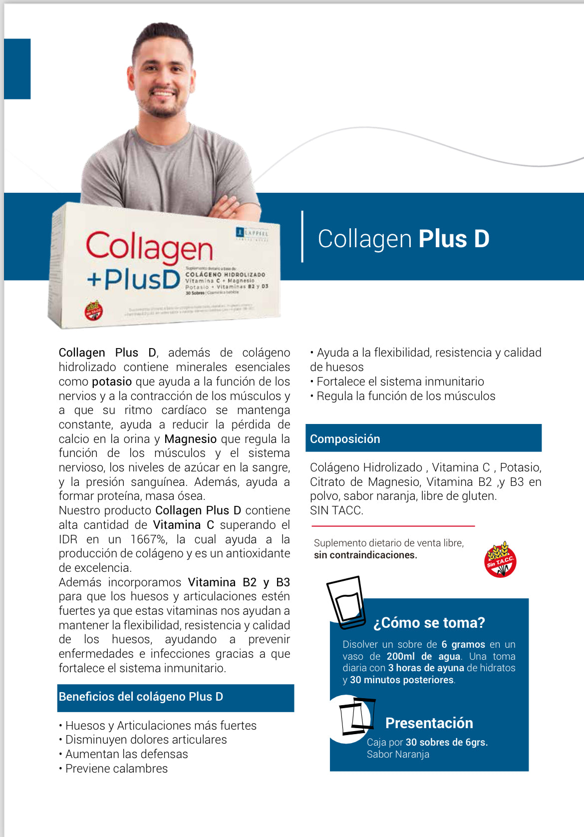 Collagen +Plus D By Lappiel Colágeno Huesos y Articulaciones x30 Sobres