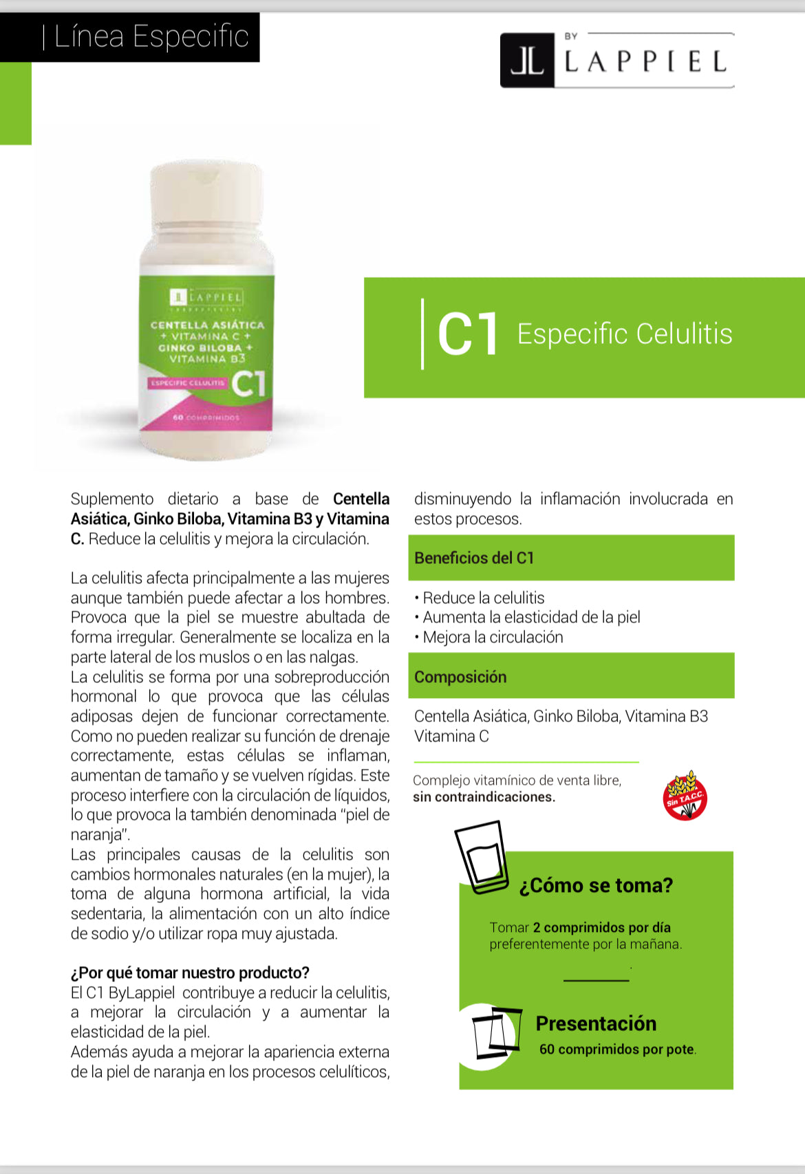 C1 Especific Celulitis By Lappiel x 60 comprimidos