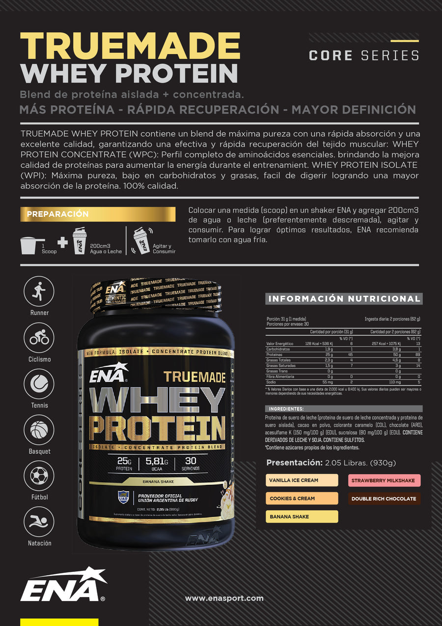 TrueMade Whey Protein Ena Frutilla 2.05 Lb (930 Gr)