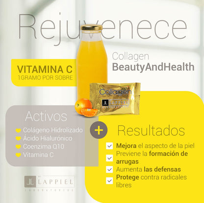 Collagen Beauty & Health By Lappiel Colágeno Hidrolizado Ac Hialurónico Q10 Vit C B5 B6 x30 Sobres