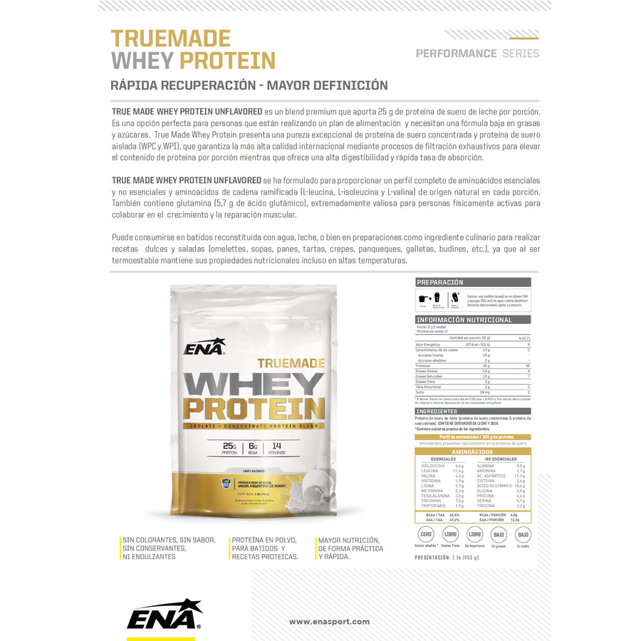 TrueMade Whey Protein Ena Frutilla 1 Lb (453 Gr)